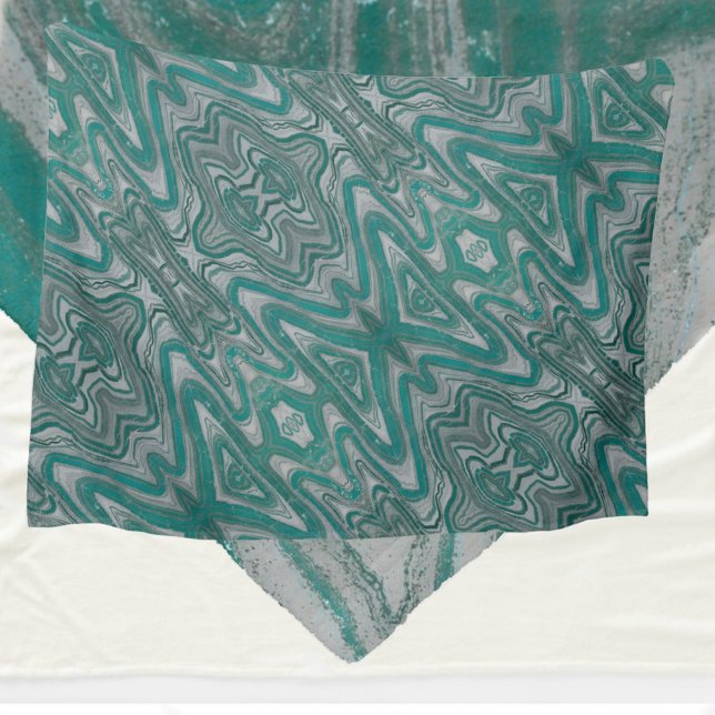 Boho Chic Teal and Gray Abstract Pattern Fleece Blanket (Creator Uploaded)