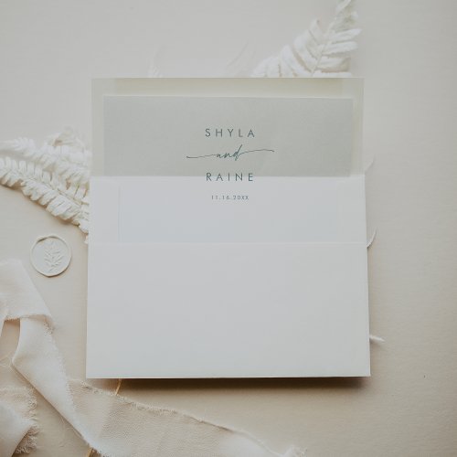 Boho Chic Teal and White Couples Name Wedding Envelope Liner