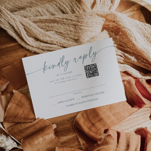 Boho Chic Teal and White Mail In and QR Code RSVP Card
