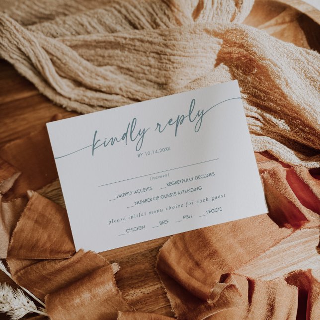 Boho Chic Teal and White Menu Choice RSVP Card (Creator Uploaded)