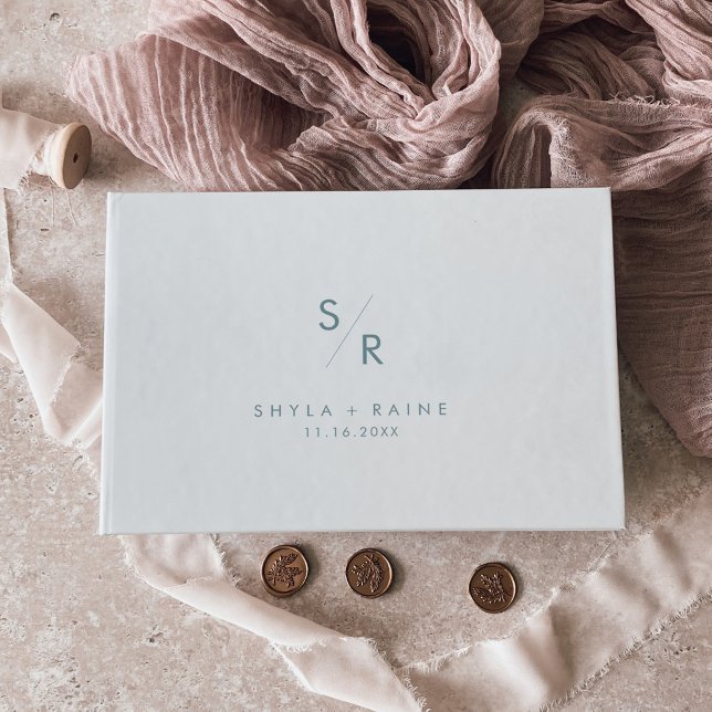 Boho Chic Teal and White Monogram Wedding Guest Book (Creator Uploaded)