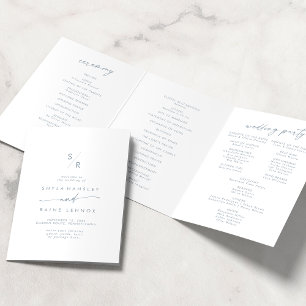 Boho Chic Teal and White Monogram Wedding Tri-Fold Program