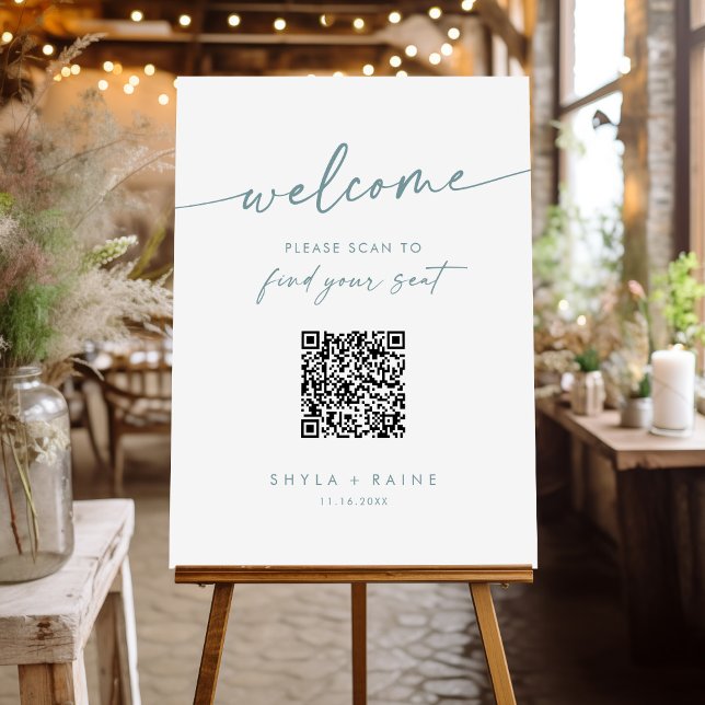 Boho Chic Teal and White QR Code Seating Chart Foam Board (Creator Uploaded)