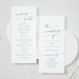 Boho Chic Teal and White Tea Length Wedding Program
