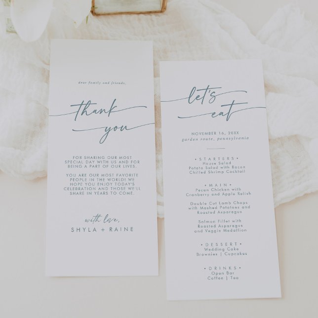 Boho Chic Teal and White Thank You and Wedding Menu (Creator Uploaded)