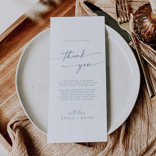 Boho Chic Teal and White Thank You Place Card