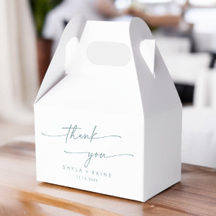 Boho Chic Teal and White Thank You Wedding Favor Boxes