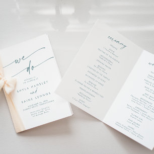Boho Chic Teal and White We Do Folded Wedding Program