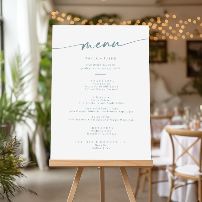 Boho Chic Teal and White Wedding Menu Foam Board (Creator Uploaded)