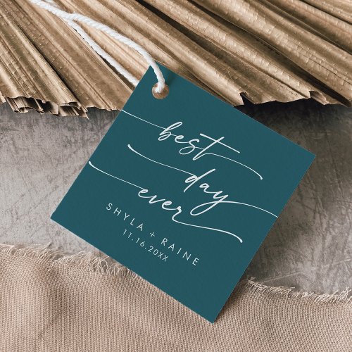 Boho Chic Teal Blue Best Day Ever Wedding Favor Tags