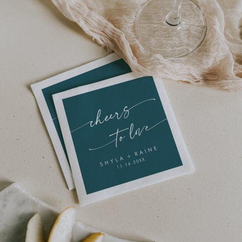 Boho Chic Teal Blue Cheers to Love Wedding Napkins