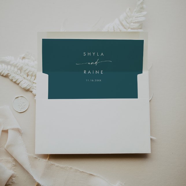 Boho Chic Teal Blue Couples Name Wedding Envelope Liner (Creator Uploaded)