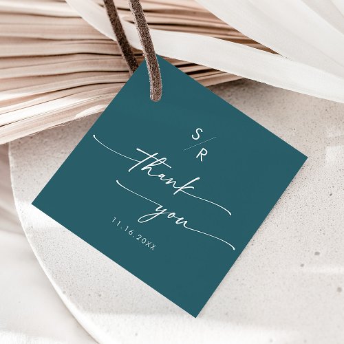 Boho Chic Teal Blue Monogram Thank You Favor Tags