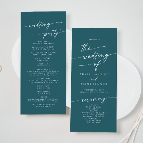 Boho Chic Teal Blue Tea Length Wedding Program