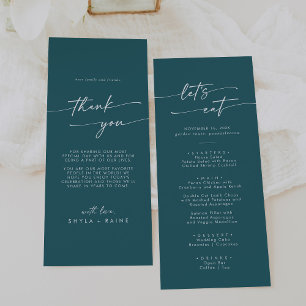 Boho Chic Teal Blue Thank You and Wedding Menu
