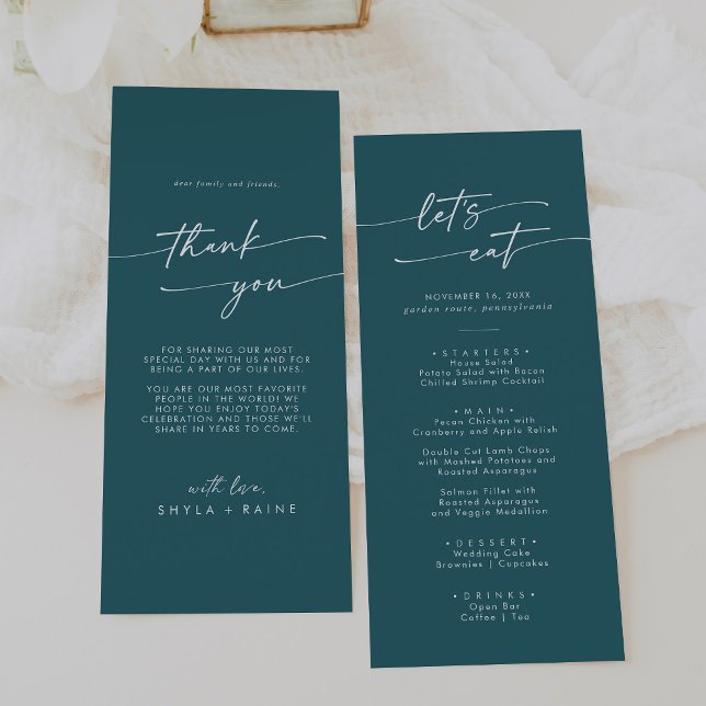 Boho Chic Teal Blue Thank You and Wedding Menu (Creator Uploaded)