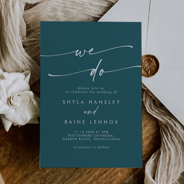 Boho Chic Teal Blue We Do Wedding Invitation (Creator Uploaded)