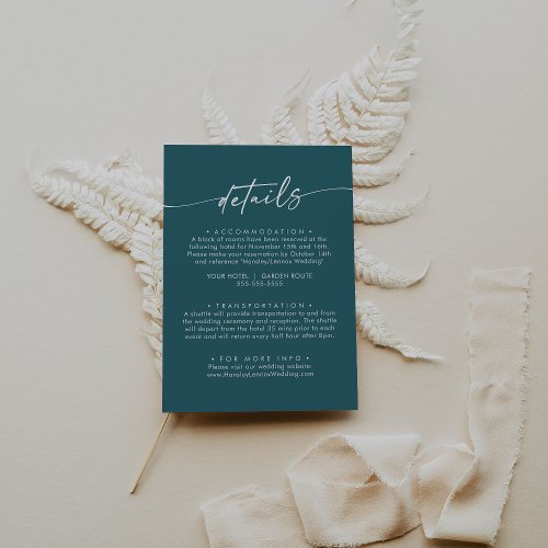 Boho Chic Teal Blue Wedding Details Enclosure Card