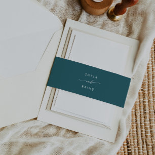 Boho Chic Teal Blue Wedding Invitation Belly Band