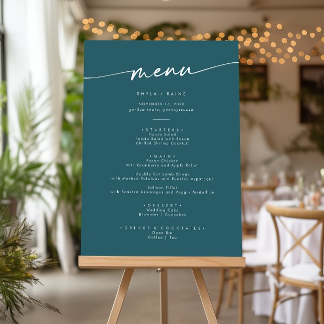 Boho Chic Teal Blue Wedding Menu Foam Board (Creator Uploaded)