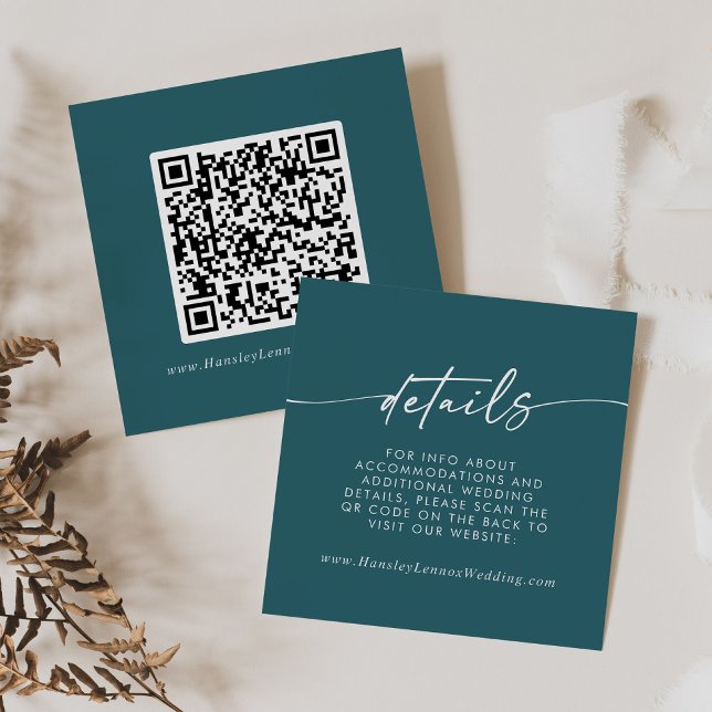 Boho Chic Teal Blue Wedding QR Code Details Enclosure Card (Creator Uploaded)