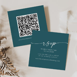 Boho Chic Teal Blue Wedding QR Code RSVP Enclosure Card