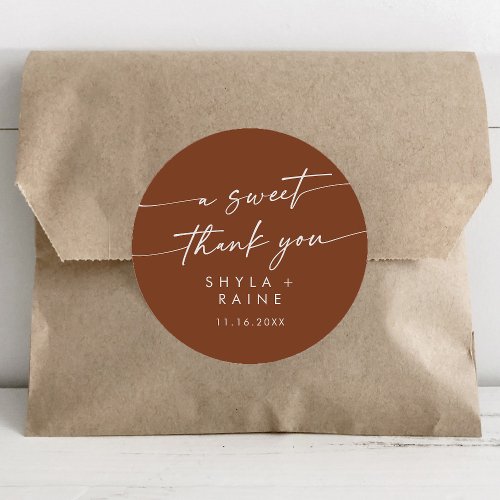 Boho Chic Terracotta A Sweet Thank You Favor Classic Round Sticker