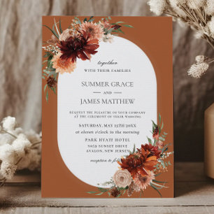 Boho Chic Terracotta Burnt Orange Rust Wedding  Invitation