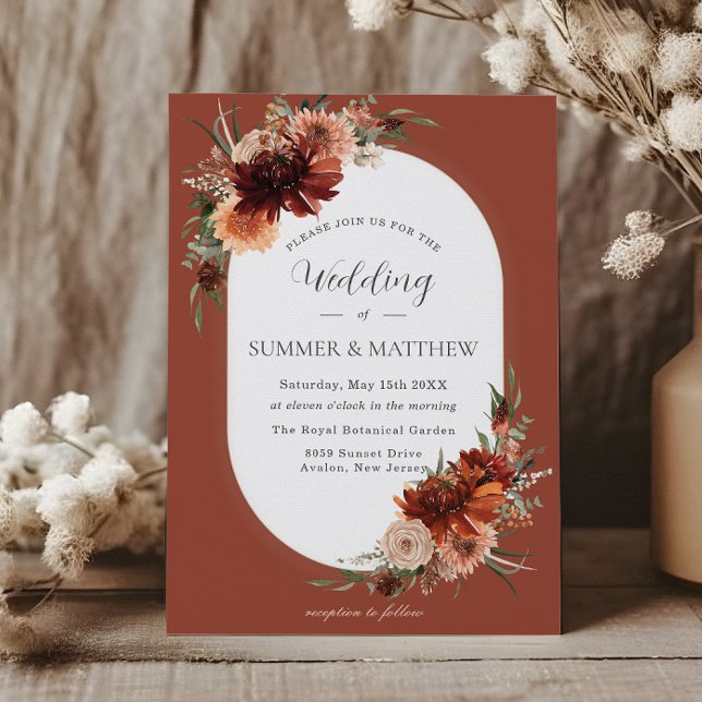 Boho Chic Terracotta Burnt Orange Rust Wedding  Invitation (Creator Uploaded)