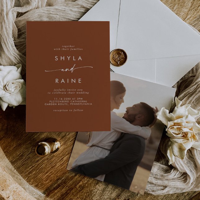 Boho Chic Terracotta Casual Photo Wedding Invitation (Creator Uploaded)