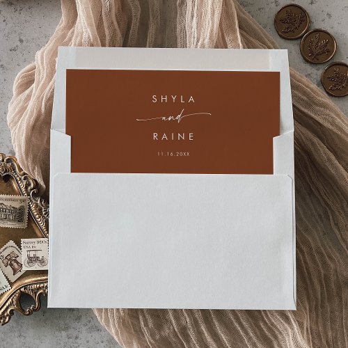 Boho Chic Terracotta Couples Name Wedding Envelope Liner