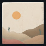 Boho Chic Terracotta Desert Cactus Monogram Stone Coaster<br><div class="desc">A modern and chic stone coaster for that boho tropical vibe. It features a sunset setting in desert with cactuses. Perfect for housewarming gift.</div>