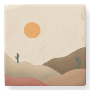 Boho Chic Terracotta Desert Cactus Monogram Stone Coaster