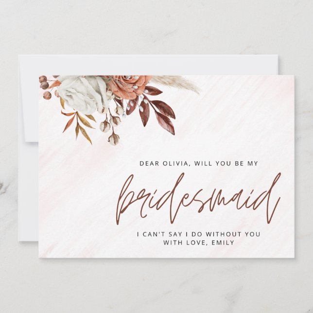 Boho Chic Terracotta Fall Bridesmaid Proposal Note Card (Front)