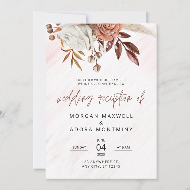 Boho Chic Terracotta Fall Wedding Reception Only Invitation (Front)