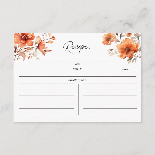 Boho Chic Terracotta Floral Bridal Shower Recipe Enclosure Card (Front)