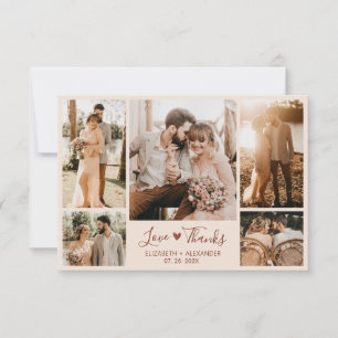 Boho Chic Terracotta Heart Photo Collage Wedding Thank You Card
