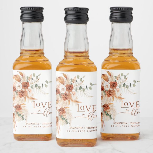  Boho-Chic Terracotta Love in Bloom Favor Wedding Liquor Bottle Label (Bottles)