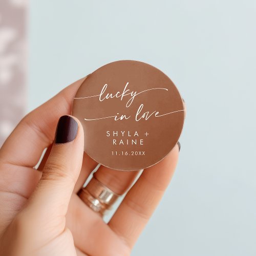 Boho Chic Terracotta Lucky In Love Favor Classic Round Sticker