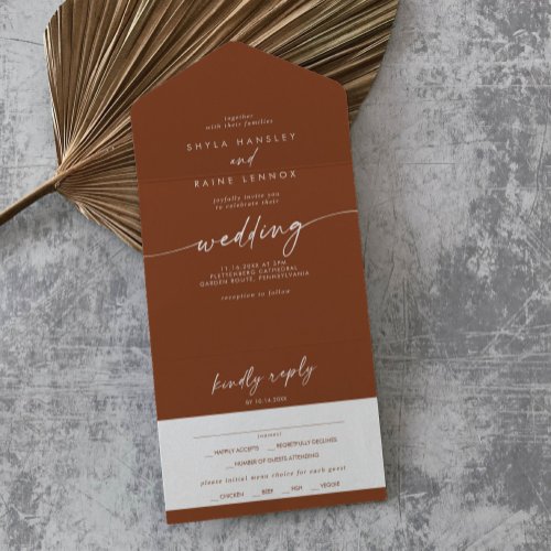 Boho Chic Terracotta Meal Choice RSVP Wedding All In One Invitation