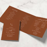 Boho Chic Terracotta Monogram Wedding Tri-Fold Program<br><div class="desc">This boho chic terracotta monogram wedding tri-fold program is perfect for a minimalist wedding. The earthy burnt orange modern bohemian design features simple rustic calligraphy with a unique yet classic style. Personalize your wedding program with your initials, names, wedding date and location, your favorite quote or lyric, order of service,...</div>