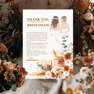 Boho Chic Terracotta Pampas Bridesmaid Thank You Card