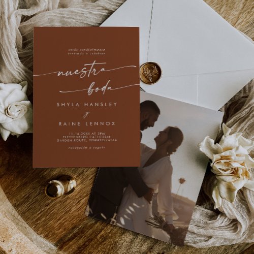 Boho Chic Terracotta Photo Spanish Wedding Invitation