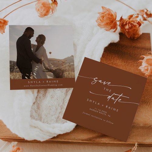 Boho Chic Terracotta Square Photo Back Save The Date