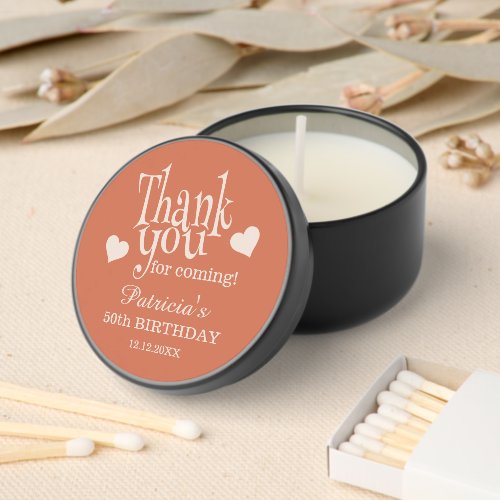Boho Chic Terracotta Thank You 50th Birthday Party Mini Candle Favors