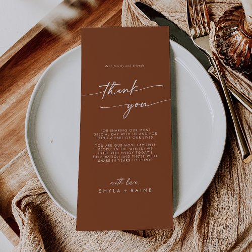 Boho Chic Terracotta Thank You Place Card