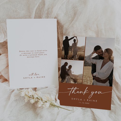 Boho Chic Terracotta Wedding Photo Collage Thank You Card