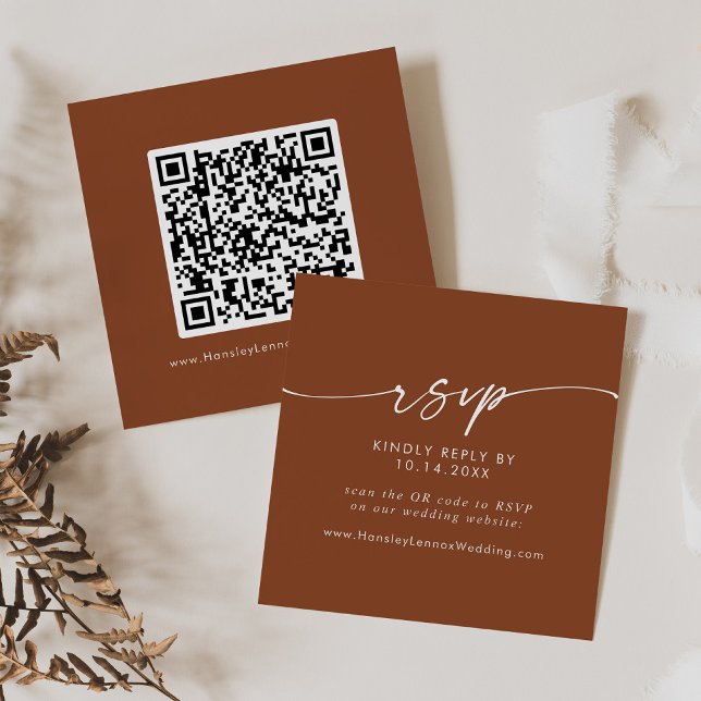 Boho Chic Terracotta Wedding QR Code RSVP Enclosure Card (Creator Uploaded)