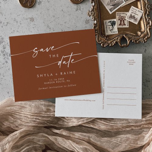 Boho Chic Terracotta Wedding Save the Date Invitation Postcard