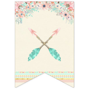 Boho Chic Tribal Arrows Feather Peach Pink Mint Bunting Flags